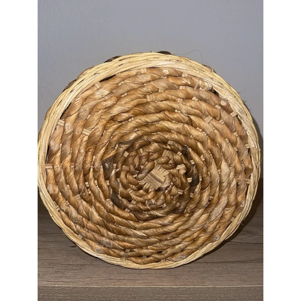 Vintage Hand Woven Wicker Seagrass Waste Basket Trash Can